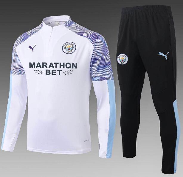 Manchester City White Training Suits Sweatshirt with Pants 2020/21